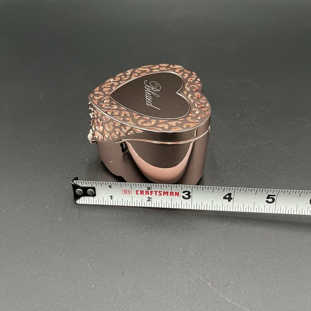 Vtg Things Remembered Trinket Box Rose Gold Lattice Heart Ring Holder Gift 3x3.4